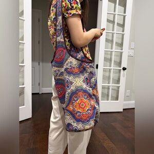 Ewedoos Yoga Mat Bag Blue Red Paisley Large Tote with Lining, Pockets Crossbody